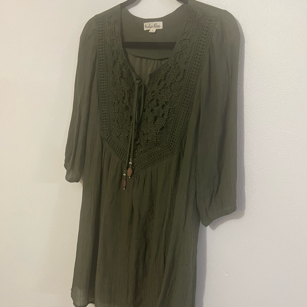 Indigo Rose Hunter Green Lace embellished dress tunic